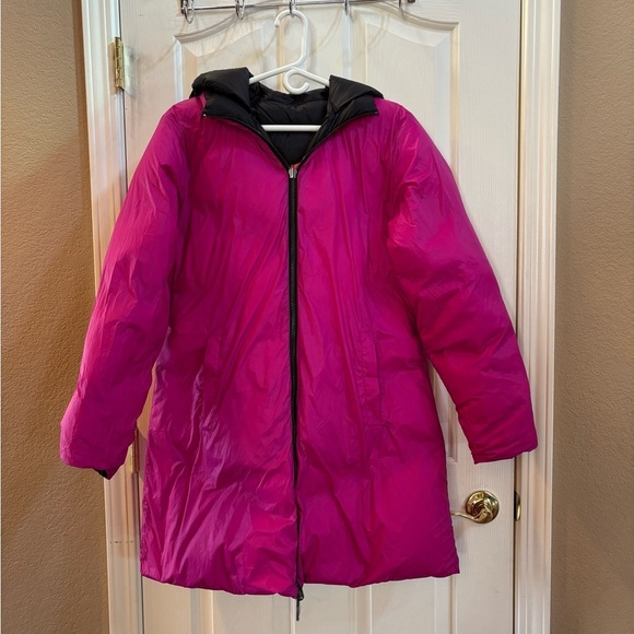 Armani Exchange Women’s Black/Orange/Pink Reversible Winter Puffer Long Coat, XL - Picture 3 of 15